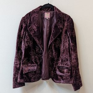 Old Navy Plum Purple Embroidered Velvet Blazer (XL)